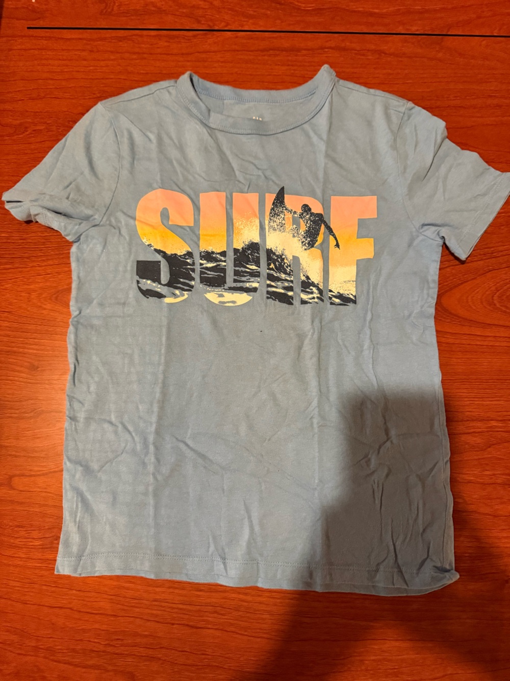 GAP Blue Graphic Tee with Coral and Black Accent